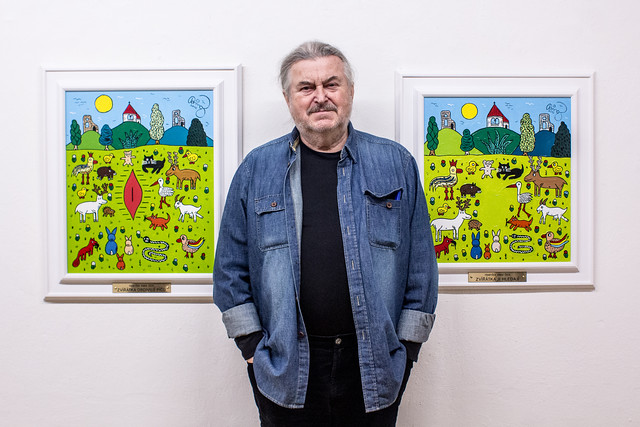 Autor František Ringo Čech s kontroverzním obrazem, který visí i v Národní galerii