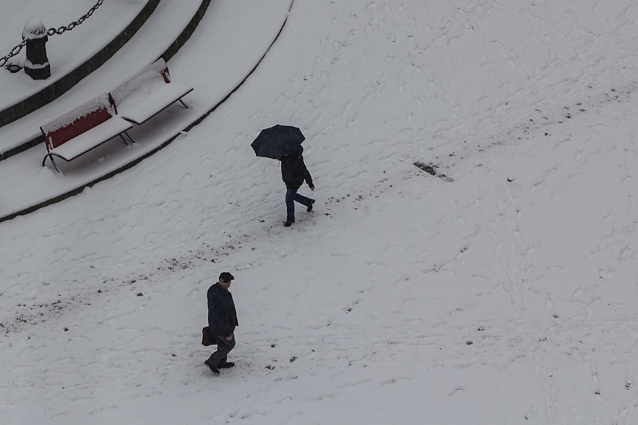 NÁMĚSTÍ POD SNĚHEM. Sníh na začátku roku nakonec přišel, ale dlouho nevydržel.
