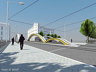 Most přes řeku Moravu v ulici Masarykova: Pohled od nádraží