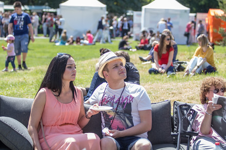 Když došla místa k sezení, návštěvníci se spokojeně usadili do trávy.