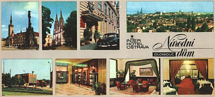 Národní dům - olomoucká pobočka interhotelu Ostrava - měla pohlednici oproti konkurenci nápaditější. Nezobrazovala totiž pouze krásy podniku, ale lákala i k návštěvě města.
