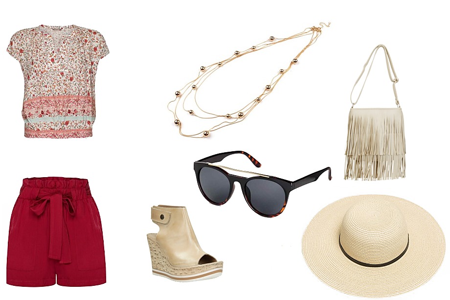 Halenka, kraťasy, klobouk: Orsay, kabelka, boty: CCC, náhrdelník: Stoklasa, brýle: H&M