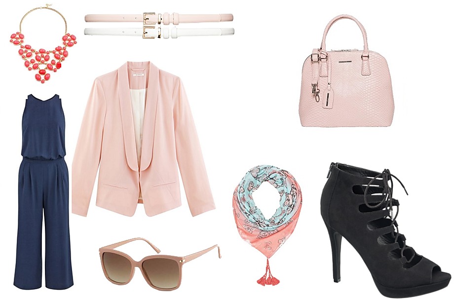 Overal, sako: Promod, náhrdelník: Stoklasa, kabelka, šátek, pásky: Orsay, boty: Deichmann, brýle H&M