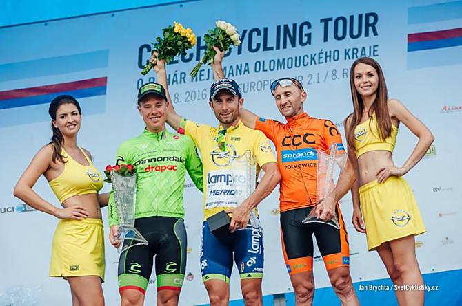 Podium CCT 2016. Zleva Sebastian Langeveld, Diego Ulissi a Davide Rebellin.